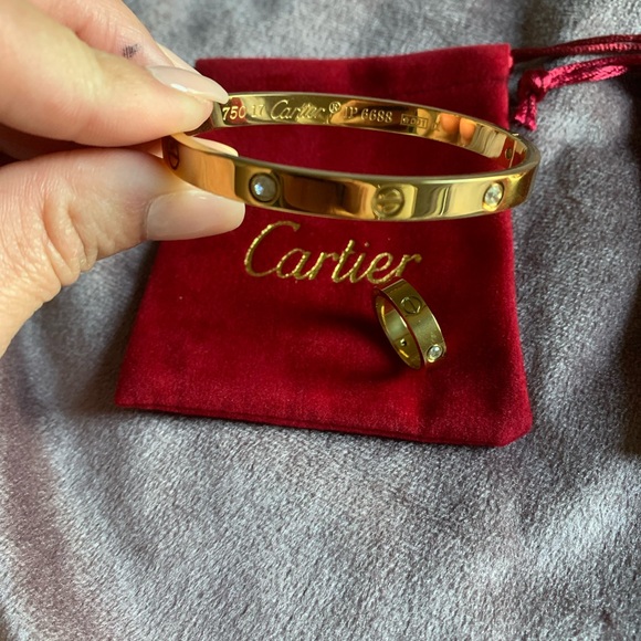 Gold and silver screw ring and bracelet set - Picture 3 of 4